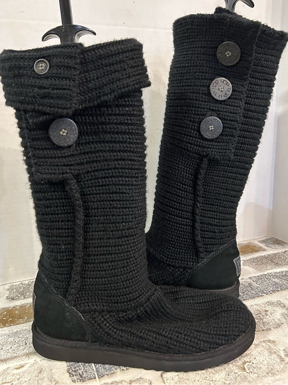 UGG Black Classic Cardy Knit Button Tall Boots S/N 5819